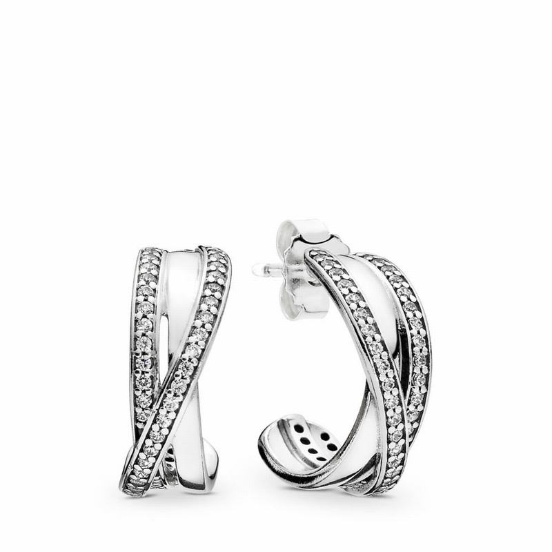 Pandora Entwined Hoop Earrings Ireland - Sterling Silver/Cubic Zirconia - 816947IGM